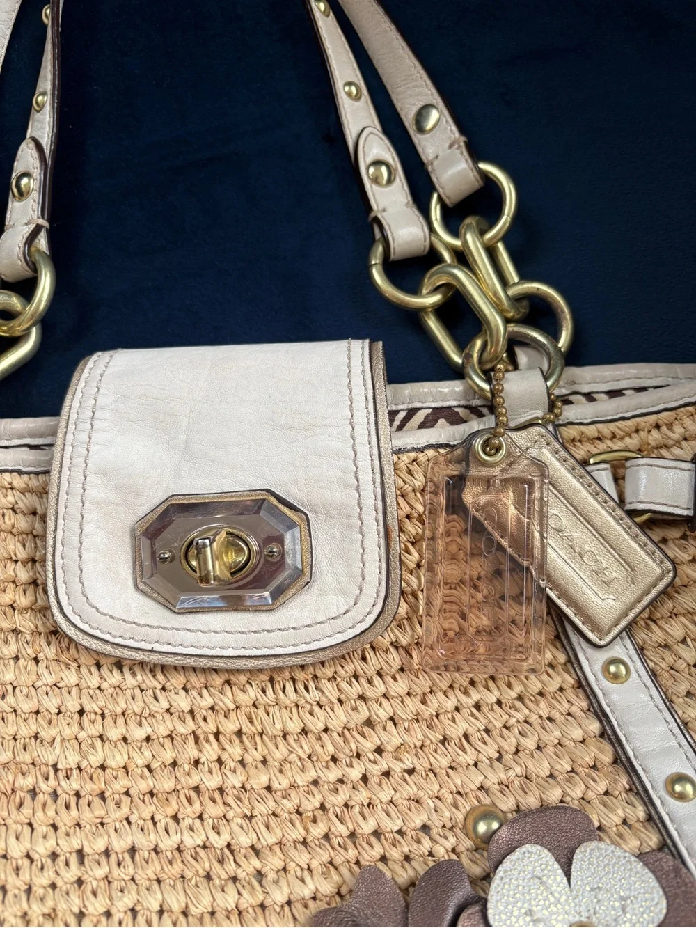 Vintage Coach Rafia Tote Bag